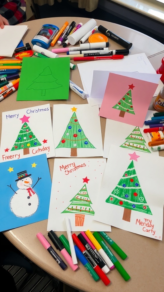 Handmade Christmas Cards by Kids A collection of handmade Christmas cards with children